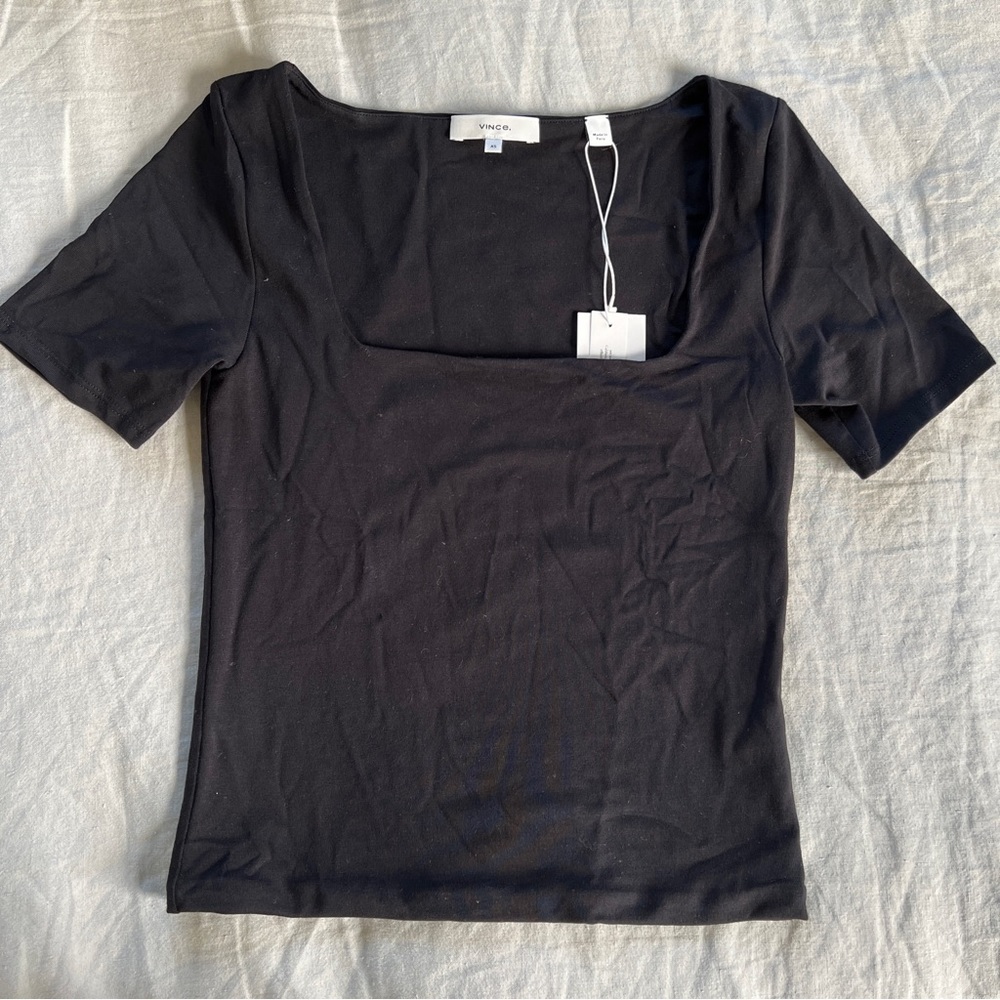 NWT Vince Black Square Neck Tee XS